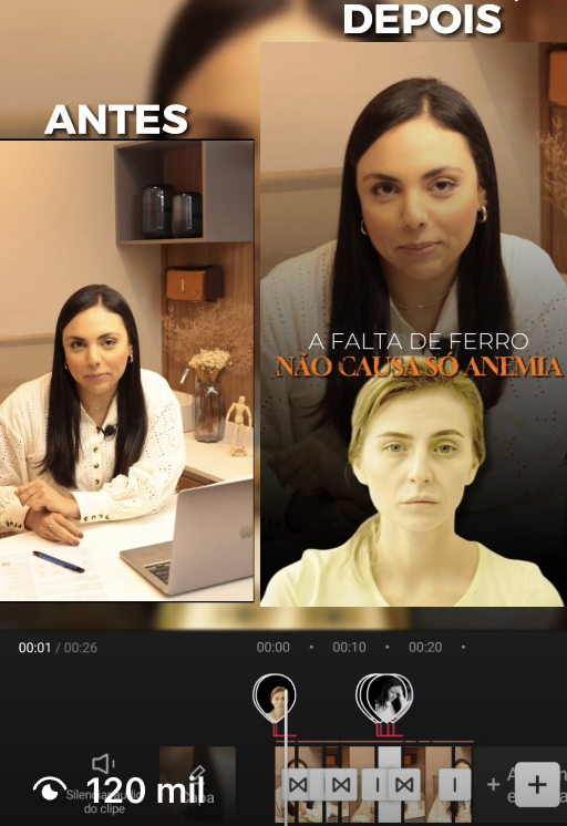 Publicação da Dr. Reels com antes e depois de edição de vídeo — mais de 120 mil visualizações